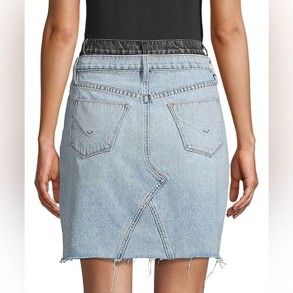 Hudson Jeans Lulu Double Denim Skirt Raw Hem Cotton Coastal Cowgirl Size 27 - Picture 5 of 15